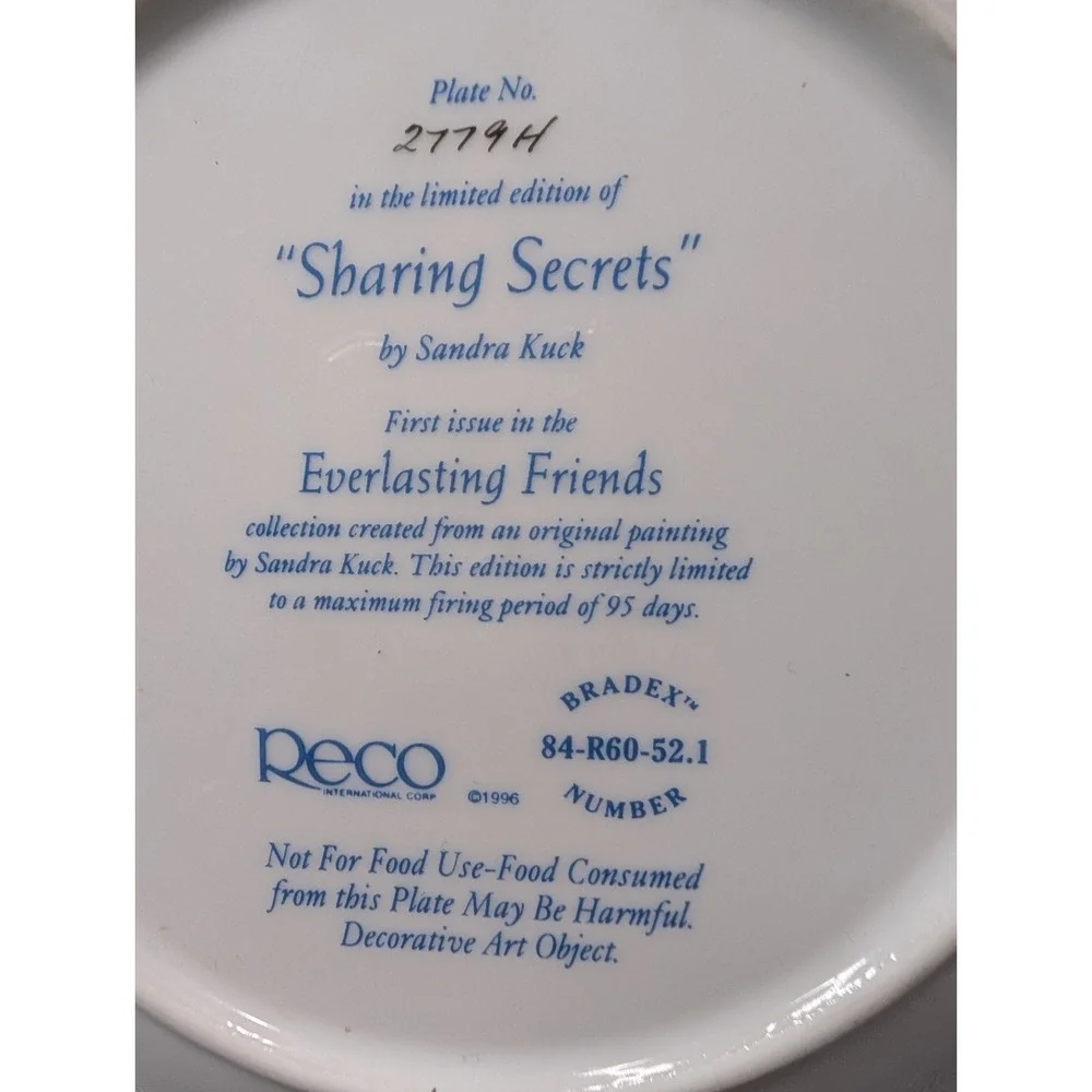 Vintage Collector‎ Plate- Sharing Secrets-Sandra Kuck- Everlasting Friends 1996